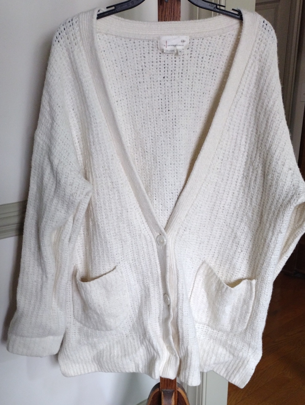 Anthropologie Thick And Warm XL Cream Open-Knit Button Front Cardigan